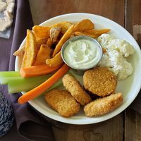 Nuggets and fries at Veg Cafe in Sacramento