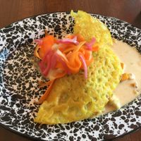 Roasted Veggie Crepe: turmeric-coconut crepe, roasted hearty vegetables, with panang curry sauce.  at Veg Cafe in Sacramento