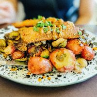 The almighty Oktoberfest Plate 🤌🏼  at Veg Cafe in Sacramento