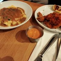 Mashed potatoes (left) Mushroom Calamari (right) at Veg Cafe in Sacramento