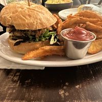 Burger and friess  at Veg Cafe in Sacramento