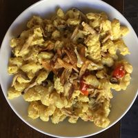 creamy garlic pasta at Veg Cafe in Sacramento