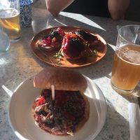 Lunch: Beet and "caviar” crostini and an Asian-style beyond burger with a great selection of IPAs. Yum!!!!!  at Veg Cafe in Sacramento