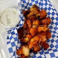 Buffalo Cauliflower wings & vegan ranch  So good!! Perfect amount of spiciness & crispiness at Pizza Classics in San Antonio