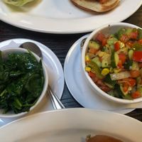 Garlic Spinach and Corn Succotash (both vegan) at Brenda's French Soul Food in San Francisco