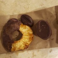 Chocolate dipped dried pineapple, coffee bonbon, peanut butter bonbon at Chocolate Fusion Cafe in La Fortuna