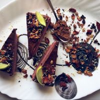 Raw vegan chocolate and cherries cheesecake  at VegeFreque   in Koh Phangan