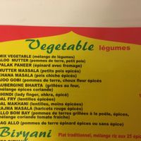 The vegetarian part of the menu at Indian Food in Antibes