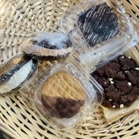 classic whoopie pie, chocolate whoopie pie, peanut butter sandwich dipped in chocolate, cookies & cream brownie, and double chocolate chip cookie 🤤🤤🤤  at Vegan Treats Bakery in Bethlehem