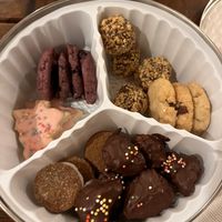 Holiday cookie assortment in a great tin  at Vegan Treats Bakery in Bethlehem