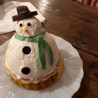 Snowman vanilla bean and cherry tart  at Vegan Treats Bakery in Bethlehem