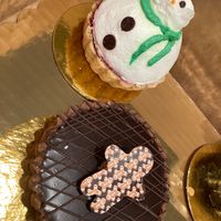 hazelnut tart and snowman cherry pie at Vegan Treats Bakery in Bethlehem