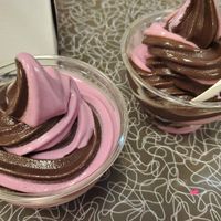 Berry cheesecake and brownie batter soft serve swirl at Vegan Treats Bakery in Bethlehem