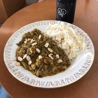 Spinach stew with even more veggies and peanuts + delicious rice at Made with Laf in Bratislava