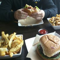 Delicious fresh burgers and rosemary chips  at Handmade Burger Co in Reading