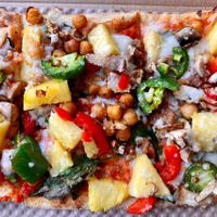 Vegan pizza! ⭐️ Lots of veggies, vegan cheese, spicy chickpeas, vegan beef and pineapple   at IAD - &pizza - CC in Dulles