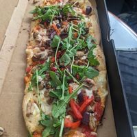 Meatless sausage, veg cheese, peppers, shrooms, olives at IAD - &pizza - CC in Dulles