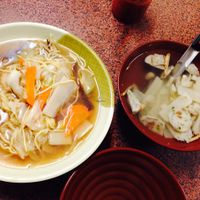 noodle soup + veggie 'meatballs' in a soup at Shan Hu in Sun Moon Lake