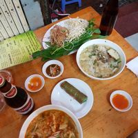 Pho, beef noodle soup and a springroll at Bach Thao in Can Tho