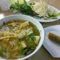 Vegetarian pho with spring roll at Bach Thao in Can Tho