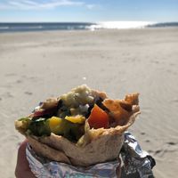 Colorful and flavorful vegan burrito; recommend enjoying as a beach picnic at Java Burrito in Hilton Head Island