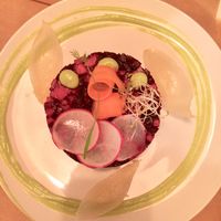 Quinoa beetroot and avocado tartar at Gustu Bilbao in Bilbao