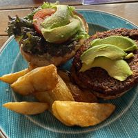 Veggie burger at Cafe Mono Congo in Dominical