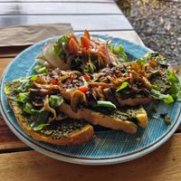 Mushroom Toast vegan at Cafe Mono Congo in Dominical