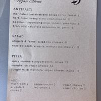 Vegan menu as of 2020-10-04 at Beretta in San Francisco
