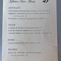 Gluten-free menu as of 2020-10-04 at Beretta in San Francisco