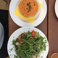 Vegan tomato creme soup and mixed salad at Gasthaus Zum Anker in Efringen-kirchen