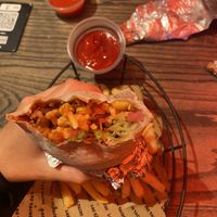 Vegan burrito with vegan cheese, mild salsa, mixed beans and salad. Medium salsa and tomato ketchup sauces. Plenty of options thought   at Los Tacos in Bergen