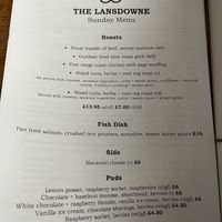 Sunday menu  at The Lansdowne Pub in Cardiff