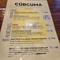 Menu at Curcuma in El Chalten