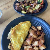 French onion omelette, and vegetable hash for breakfast  at Root in Lancaster