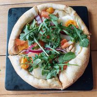 Pizza special with potatoes, white beans, and arugula at Root in Lancaster
