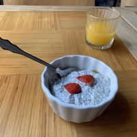 Chia seed pudding (half eaten, sorry I couldn’t wait) - lovely. ❤️  at Kohvik Must Puudel in Tallinn