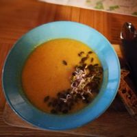 pumpkin and lentil soup at Kohvik Must Puudel in Tallinn
