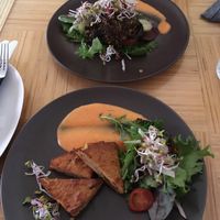 chickpea pies and lentil burger  at Kohvik Must Puudel in Tallinn