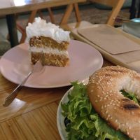 I had carrot cake and bagel at Kohvik Must Puudel in Tallinn