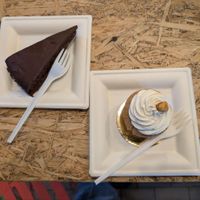 Vegan dessert: Sacher Torte and hazelnut pastry. at Basilico Food - Via Massarenti in Bologna