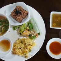 Parts of the noon buffet (original price 150.000) the soup, salad, rice, spring rolls etc were all from good to excellent   at Homefood - Truc Khe in Hanoi