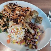 Mix of vegan salads and falafel at The View Deli in Sheffield