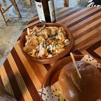 Fries with tofu   at Make No Bones in Sheffield