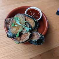 Courgette fritters with Korean sauce at Make No Bones in Sheffield