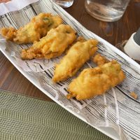 Fiori di zucca impastellati e fritti vegan  at Fior di Cucuzza in Matera