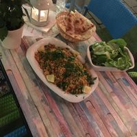 Vegan tabouleh with bread and salad. at Mezebar Bodrum in Amsterdam