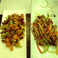 Kung po "chicken" and tree mushrooms with ginger at Wenshu Temple Restaurant 心香 in Chengdu