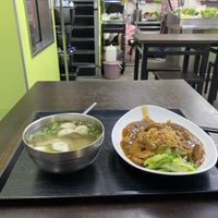 Rice with veggie lamb and gravy with veggie meatball soup  at Fou Shi Yuan in Tainan