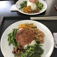 rice with vegetables, mushrooms and vegan meat at Fou Shi Yuan in Tainan